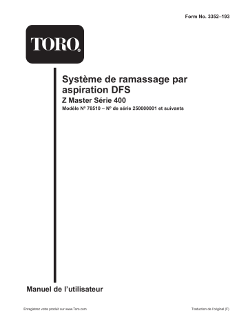 Toro DFS Vac Collection System, 400 Series Z Master Attachment Manuel utilisateur | Fixfr