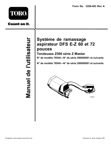 72in DFS E-Z Vac Collection System, Z500 Series Z Master Mowers | Toro 60in DFS E-Z Vac Collection System, Z500 Series Z Master Mowers Attachment Manuel utilisateur | Fixfr