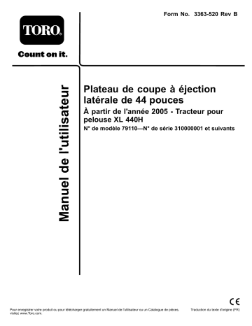 Toro 44in Side Discharge Mower, 2005 and After XL 440H Lawn Tractor Attachment Manuel utilisateur | Fixfr