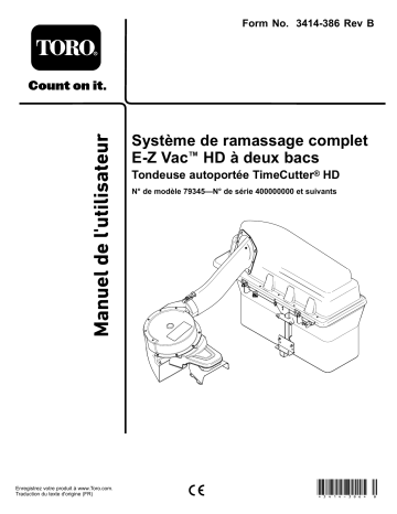 Toro E-Z Vac Complete Twin Bagger, TimeCutter HD Riding Mower Attachment Manuel utilisateur | Fixfr