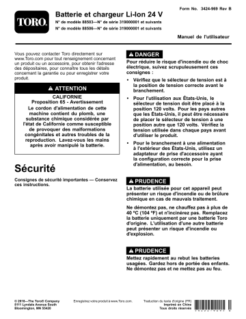 24V Li-Ion Battery Charger | Toro 24V Li-Ion Standard Battery Pack Attachment Manuel utilisateur | Fixfr