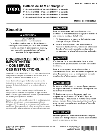 48V Li-Ion Extended Range Battery Pack | 48V Li-Ion Standard Battery Pack | Toro 48V Standard Battery Charger Attachment Manuel utilisateur | Fixfr