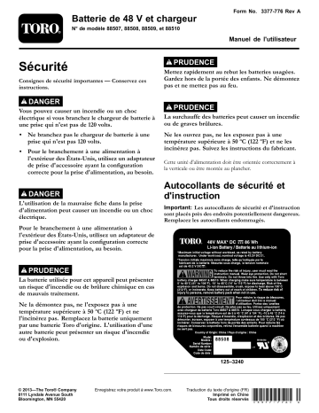 48V Li-Ion Extended Range Battery Pack | Toro 48V Standard Battery Charger Attachment Manuel utilisateur | Fixfr