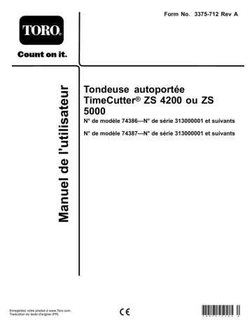 TimeCutter ZS 4200 Riding Mower | Toro TimeCutter ZS 5000 Riding Mower Riding Product Manuel utilisateur | Fixfr