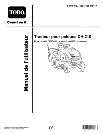 Toro DH 210 Lawn Tractor Riding Product Manuel utilisateur | Fixfr