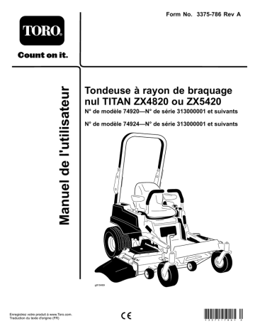 TITAN ZX4820 Zero-Turn-Radius Riding Mower | Toro TITAN ZX5420 Zero-Turn-Radius Riding Mower Riding Product Manuel utilisateur | Fixfr