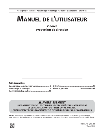 17BSDGHD010 | 17BSDGHC010 | 17AIDGJD010 | 17AIDGJB010 | Cub Cadet 17AIDGJC010 Z-Force SX 54 Manuel utilisateur | Fixfr