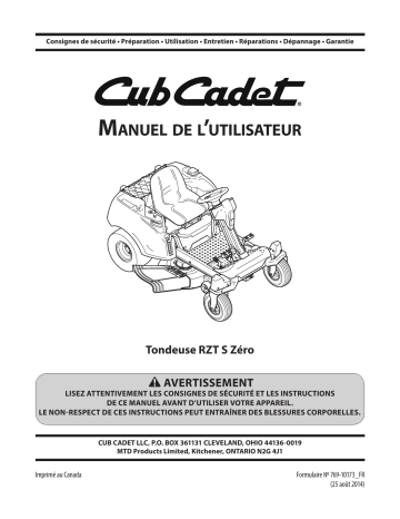 Cub Cadet 17AVCEDS710 RZT S Zero Manuel utilisateur | Fixfr