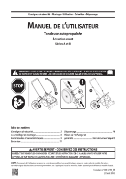 Cub Cadet 12AGA2MT766 TB290 ES Self-Propelled Lawn Mower Manuel utilisateur