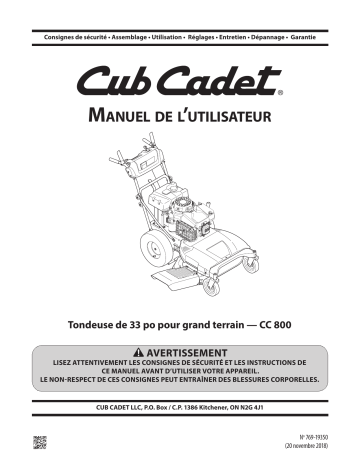 Cub Cadet 12AE76M8010 CC 800 Manuel utilisateur | Fixfr