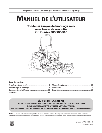 53TIHKTY050 | 53TIHJTV050 | 53TIHJTN050 | 53TIHKTV050 | 53TIHMTV050 | Cub Cadet 53TIHMTY050 PRO Z 972 L KW Manuel utilisateur | Fixfr