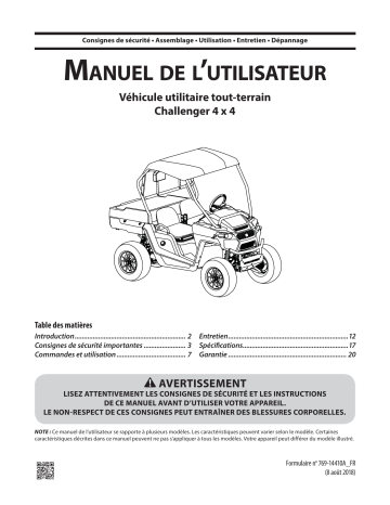 Cub Cadet 37BV3BHK010 Challenger 400 4x4 Manuel utilisateur | Fixfr