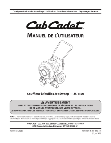 Cub Cadet 24A67M4710 Wheeled Leaf Blower - JS 1150 Manuel utilisateur | Fixfr