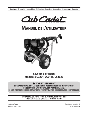 Cub Cadet 26ABPH3710 CC4033 Manuel utilisateur | Fixfr