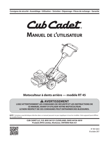 Cub Cadet 21AA40M8710 RT 45 Manuel utilisateur | Fixfr