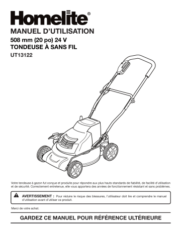 Manuel du propriétaire | Homelite ut13122 Cordless Lawn Mower Manuel utilisateur | Fixfr
