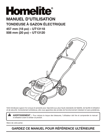 Manuel du propriétaire | Homelite ut13118, ut13120 Electric Law Mower Manuel utilisateur | Fixfr