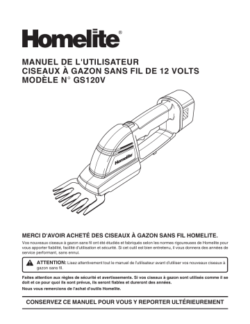 Manuel du propriétaire | Homelite gs120v 12V Grass Shears Manuel utilisateur | Fixfr