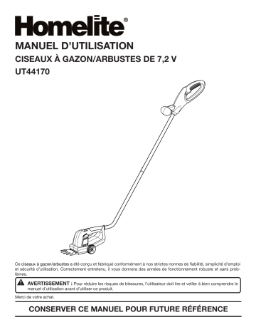 Manuel du propriétaire | Homelite ut44170 7.2 V Grass Shears/Shrubber Manuel utilisateur | Fixfr