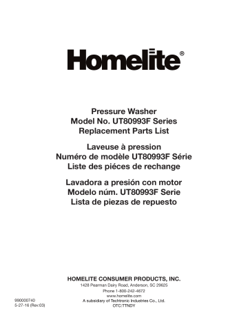 Manuel du propriétaire | Homelite ut80993 series (ut80993f) 2700 PSI Pressure Washer Manuel utilisateur | Fixfr