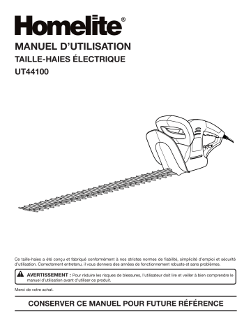 Manuel du propriétaire | Homelite ut44100 Electric Hedge Trimmer Manuel utilisateur | Fixfr