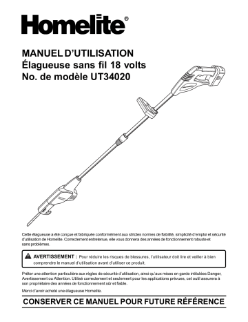Manuel du propriétaire | Homelite ut34020 18 V Pole Pruner Manuel utilisateur | Fixfr