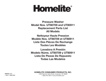 Manuel du propriétaire | Homelite ut80709, ut80911 Gas Pressure Washer Manuel utilisateur | Fixfr