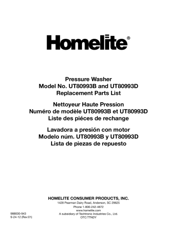 Manuel du propriétaire | Homelite ut80993b, ut80993d 2700 PSI Gas Pressure Washer Manuel utilisateur | Fixfr