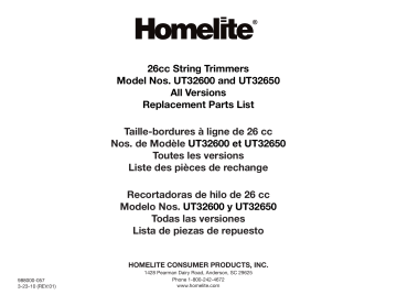 Manuel du propriétaire | Homelite ut32600, ut32650 String Trimmer Manuel utilisateur | Fixfr