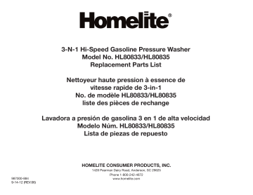 Manuel du propriétaire | Homelite hl80833, hl80835 3-n-1 Hi-Speed Gasoline Pressure Washer Manuel utilisateur | Fixfr