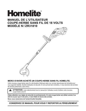 Manuel du propriétaire | Homelite zr31810 18 V String Trimmer Manuel utilisateur | Fixfr