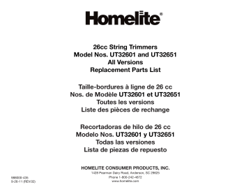 Manuel du propriétaire | Homelite ut32601, ut32651 String Trimmer Manuel utilisateur | Fixfr