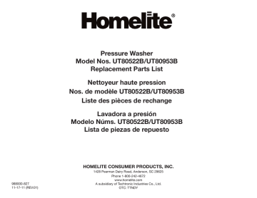 Manuel du propriétaire | Homelite ut80522b, ut80953b 2700 PSI Pressure Washer Manuel utilisateur | Fixfr
