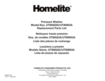 Manuel du propriétaire | Homelite ut80522a, ut80953a 2700 PSI Pressure Washer Manuel utilisateur | Fixfr