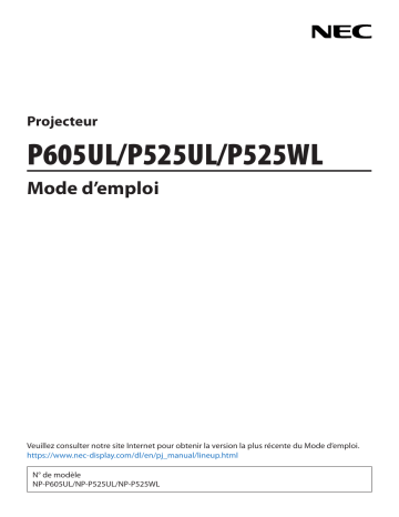Manuel du propriétaire | NEC P525WL Manuel utilisateur | Fixfr