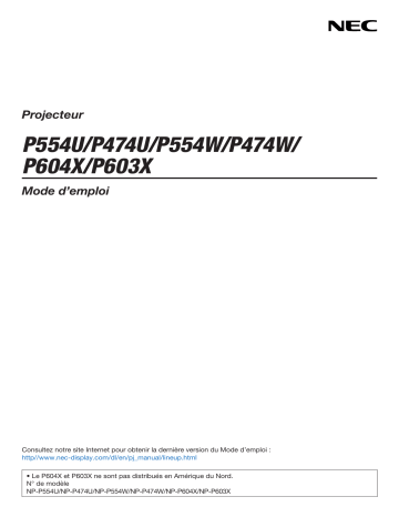 Manuel du propriétaire | NEC P603X Manuel utilisateur | Fixfr