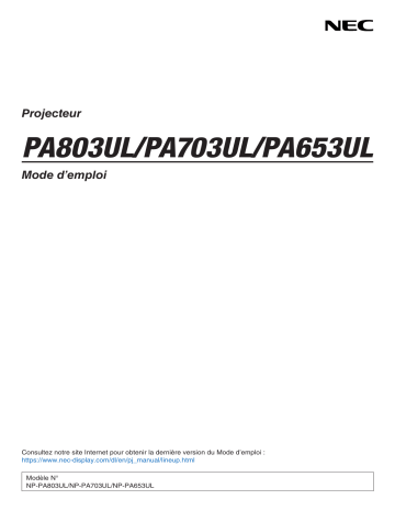 Manuel du propriétaire | NEC PA703UL Manuel utilisateur | Fixfr