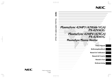 PlasmaSync® 42XM1 | Manuel du propriétaire | NEC PlasmaSync® 42VM3 Manuel utilisateur | Fixfr