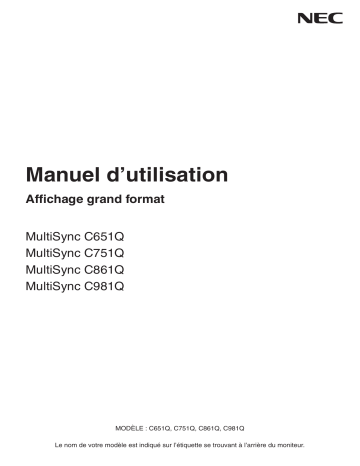 Manuel du propriétaire | NEC MultiSync C751Q Manuel utilisateur | Fixfr