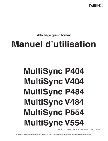 Manuel du propriétaire | NEC MultiSync P484 Manuel utilisateur | Fixfr