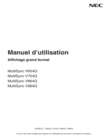 Manuel du propriétaire | NEC MultiSync V864Q Manuel utilisateur | Fixfr