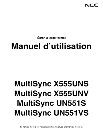 Manuel du propriétaire | NEC MultiSync® UN551VS Manuel utilisateur | Fixfr