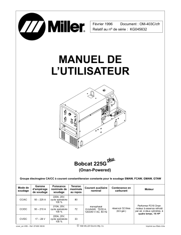 KG045632 | Manuel du propriétaire | Miller BOBCAT 225G PLUS Manuel utilisateur | Fixfr