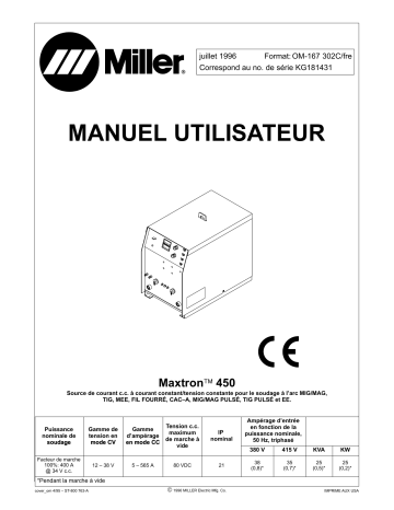 KG181431 | Manuel du propriétaire | Miller MAXTRON 450 380/415V CE Manuel utilisateur | Fixfr