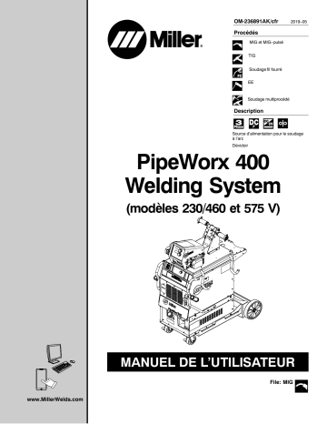 MK284018V | Manuel du propriétaire | Miller PIPEWORX 400 SYSTEM W/COOLER (230/460, 575 VOLT) Manuel utilisateur | Fixfr