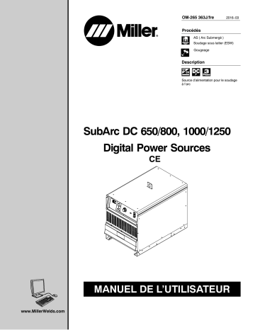 MF150244G | Manuel du propriétaire | Miller SUBARC DC 650/800, 1000/1250 DIGITAL POWER SOURCES Manuel utilisateur | Fixfr