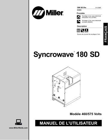 LF390001L | Manuel du propriétaire | Miller SYNCROWAVE 180 SD 460/575 VOLTS Manuel utilisateur | Fixfr