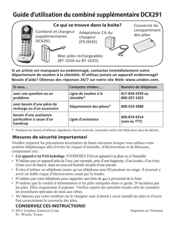 Manuel du propriétaire | Uniden DCX291 Manuel utilisateur | Fixfr