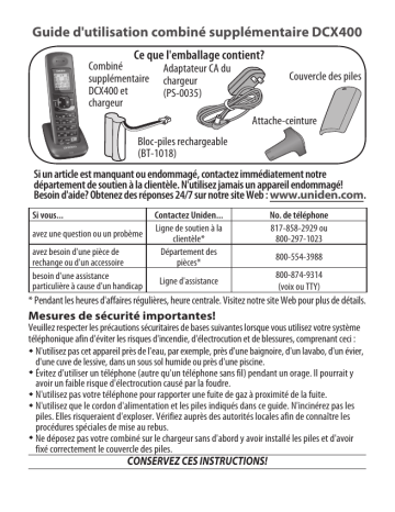 Manuel du propriétaire | Uniden DCX400 Manuel utilisateur | Fixfr