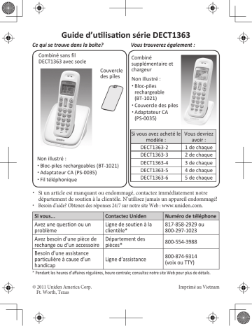 Manuel du propriétaire | Uniden DECT1363-4 Manuel utilisateur | Fixfr